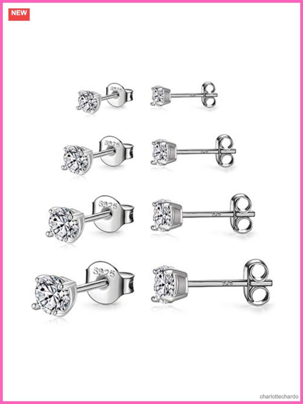 925 Sterling Silver Stud Earrings Set White Gold Plated Hypoallergenic Cubic